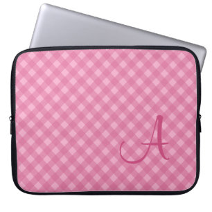 Monogrammed Pink Gingham-laptophoes Laptop Sleeve