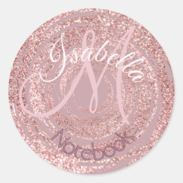 Monogrammed Pink Glitter Dot Ronde Sticker