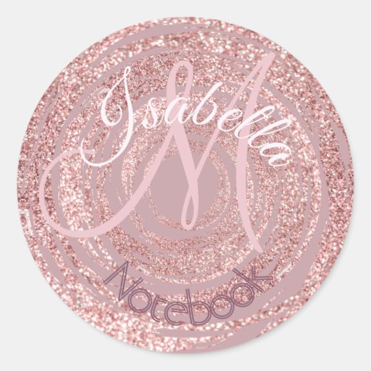 Monogrammed Pink Glitter Dot Ronde Sticker (Voorkant)