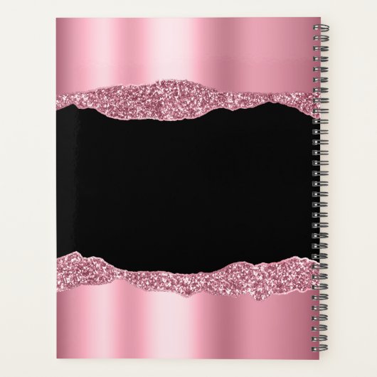 Monogrammed Pink Glitter Folie Black Planner (Achterkant)