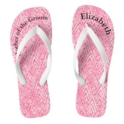 Monogrammed Pink Glitter Moeder van Bride Groom Teenslippers (Voetbed)