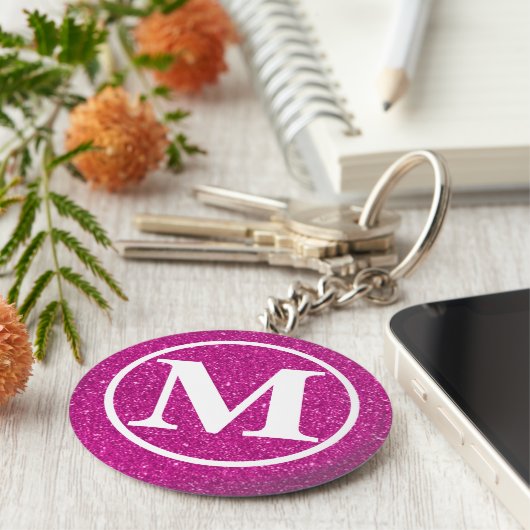 Monogrammed Pink Glitz BB Sleutelhanger (Zijkant)