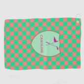 Monogrammed Pink Green Checks & golfclub & vlag G Golfhanddoek (Horizontaal)