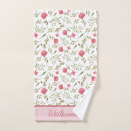 Monogrammed Pink Green Floral Bad Handdoek (Handdoek)