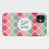 Monogrammed Pink Green Moroccan Lattice Pattern Case-Mate iPhone Case (Achterkant (horizontaal))