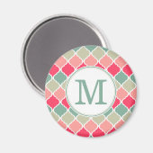 Monogrammed Pink Green Moroccan Lattice Pattern Magneet (Voorkant / Achterkant)