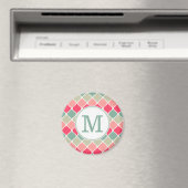 Monogrammed Pink Green Moroccan Lattice Pattern Magneet (Insitu (Vaatwasser))