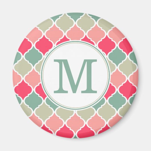 Monogrammed Pink Green Moroccan Lattice Pattern Magneet (Voorkant)
