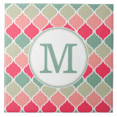 Monogrammed Pink Green Moroccan Lattice Pattern Tegeltje (Voorkant)