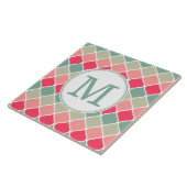 Monogrammed Pink Green Moroccan Lattice Pattern Tegeltje (Zijkant)