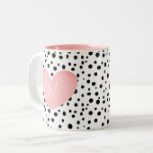 Monogrammed Pink Heart en Stippen Mok (Voorkant links)