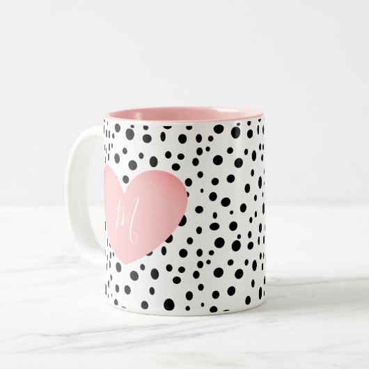 Monogrammed Pink Heart en Stippen Mok (Voorkant links)