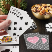 Monogrammed Pink Heart Grey Moroccan Lattice Pokerkaarten (Insitu)
