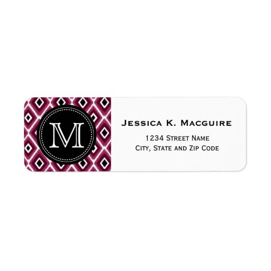Monogrammed Pink Ikat Diamond Pattern Etiket (Voorkant)