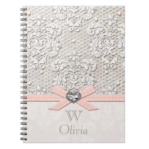 Monogrammed Pink  Lace en Pearls Notitieboek