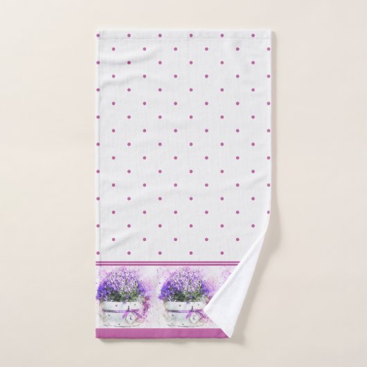 Monogrammed Pink Lavender Floral Polka dot Bad Handdoek (Handdoek)