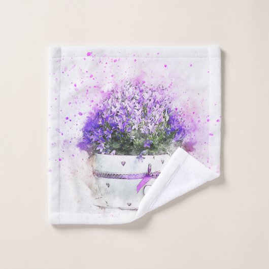 Monogrammed Pink Lavender Floral Polka dot Bad Handdoek (Wasdoekje)