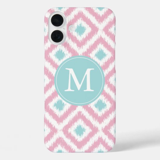 Monogrammed Pink Mint Diamond Ikat Pattern Case-Mate iPhone Case (Achterkant)