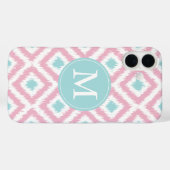 Monogrammed Pink Mint Diamond Ikat Pattern Case-Mate iPhone Case (Achterkant (horizontaal))