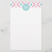 Monogrammed Pink Mint Diamonds Ikat Pattern Briefpapier (Voorkant)