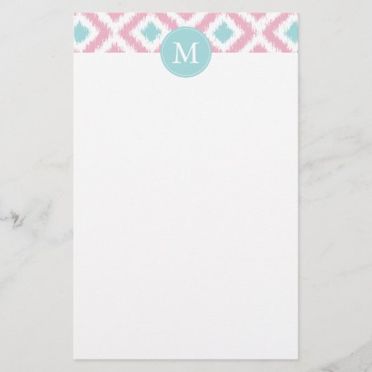 Monogrammed Pink Mint Diamonds Ikat Pattern Briefpapier (Voorkant)