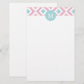 Monogrammed Pink Mint Diamonds Ikat Pattern Briefpapier (Voorkant / Achterkant)
