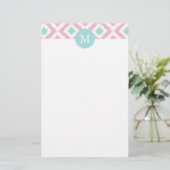 Monogrammed Pink Mint Diamonds Ikat Pattern Briefpapier (Staand voorkant)