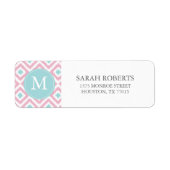 Monogrammed Pink Mint Diamonds Ikat Pattern Etiket (Voorkant)