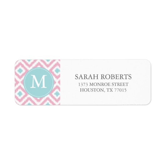 Monogrammed Pink Mint Diamonds Ikat Pattern Etiket (Voorkant)