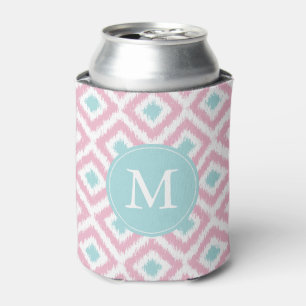 Monogrammed Pink Mint Ikat Diamonds Pattern Blikjeskoeler