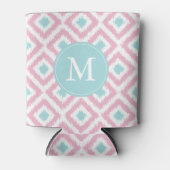 Monogrammed Pink Mint Ikat Diamonds Pattern Blikjeskoeler (Voorkant)