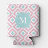 Monogrammed Pink Mint Ikat Diamonds Pattern Blikjeskoeler (Achterkant)