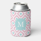 Monogrammed Pink Mint Ikat Diamonds Pattern Blikjeskoeler (Blikje Achterkant)
