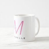 Monogrammed Pink Modern Jouw naam Koffiemok (Voorkant rechts)