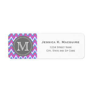 Monogrammed Pink Paars Blue Chevron Etiket