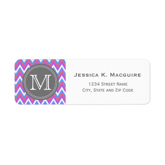 Monogrammed Pink Paars Blue Chevron Etiket (Voorkant)