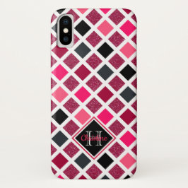 Monogrammed Pink Paars Girly Geometric Pattern iPhone 15 Case