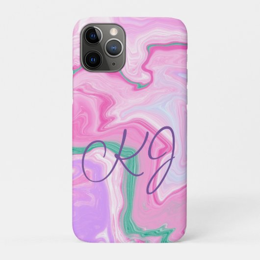 Monogrammed Pink, Paars, Mint Green Marble Art Case-Mate iPhone Case (Achterkant)