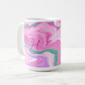 Monogrammed Pink, Paars, Mint Green Marble Art Koffiemok (Voorkant links)