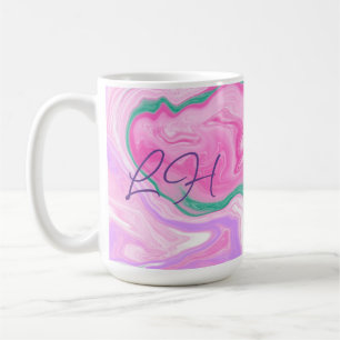 Monogrammed Pink, Paars, Mint Green Marble Art Koffiemok