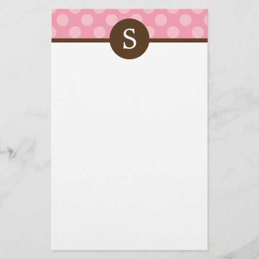 Monogrammed Pink Polka Dots Briefpapier (Voorkant)