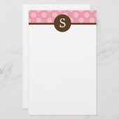 Monogrammed Pink Polka Dots Briefpapier (Voorkant / Achterkant)