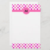 Monogrammed Pink Polka Dots Briefpapier (Voorkant / Achterkant)