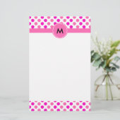 Monogrammed Pink Polka Dots Briefpapier (Staand voorkant)
