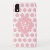 Monogrammed Pink Polka Dots Case-Mate iPhone Case (Achterkant)