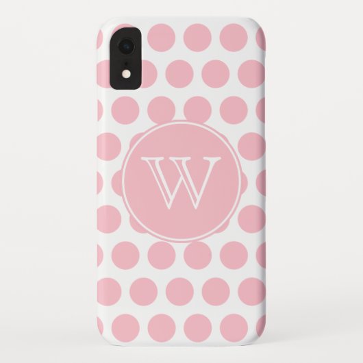 Monogrammed Pink Polka Dots Case-Mate iPhone Case (Achterkant)