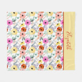 Monogrammed Pink, Red, Yellow Floral Greenery Fleece Deken (Voorkant (Horizontaal))