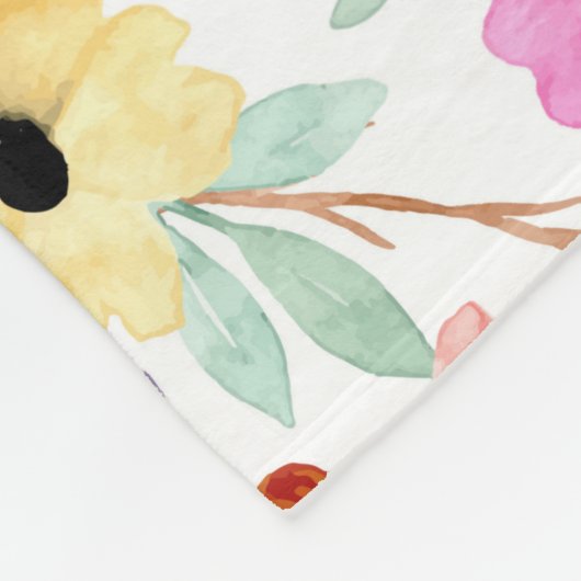 Monogrammed Pink, Red, Yellow Floral Greenery Fleece Deken (Hoek)