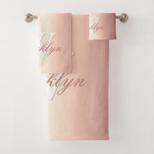 Monogrammed Pink Rose Gold Glitter Drips Bad Handdoek