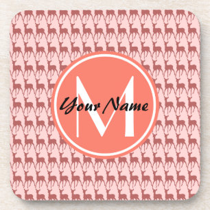 Monogrammed Pink Salmon Deer, Gepersonaliseerde Na Bier Onderzetter